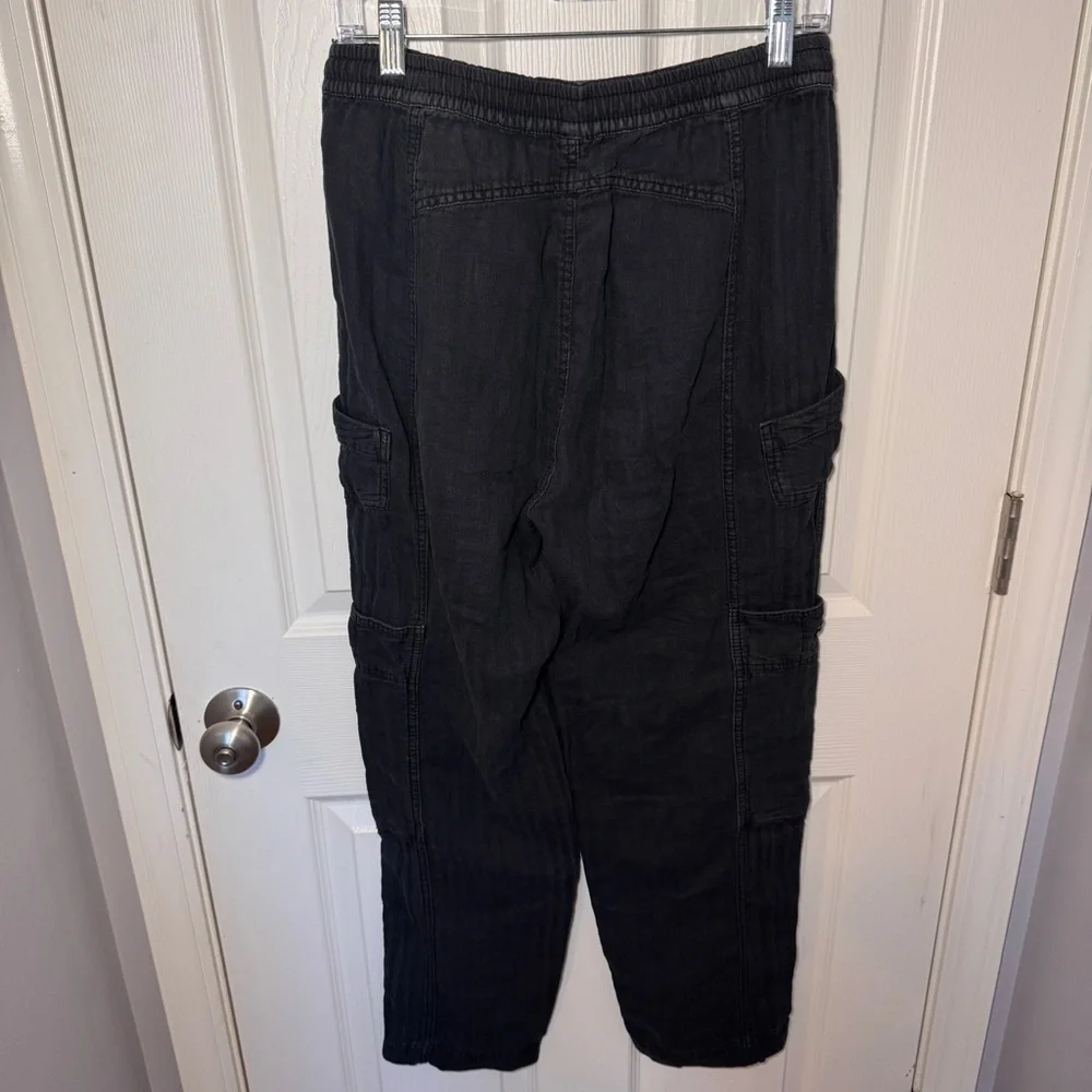 Free People Linen Blend Black Cargo Pants
